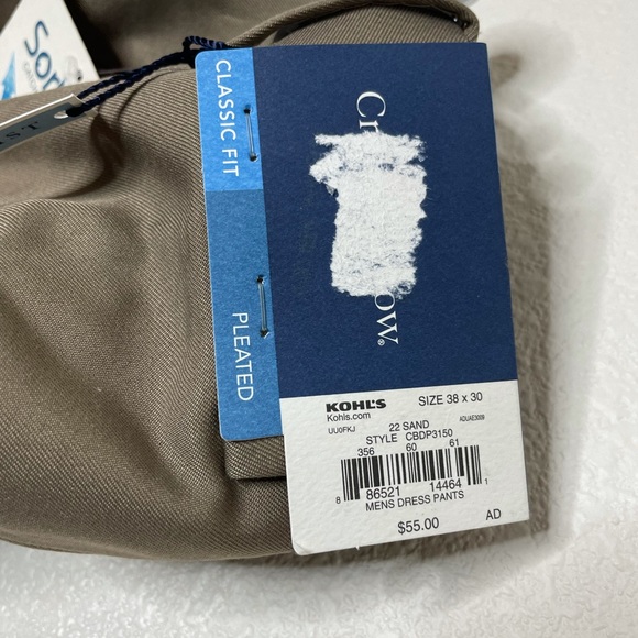 Croft And Barrow Pleated Classic Fit Pants 38x30 Mens NWT No Iron Wrinkle Free - Picture 3 of 10